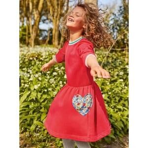 Mini Boden Shirt Pocket Dress Girl’s 8-9 Coral Pink Heart Floral Pockets